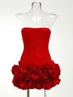 VC Christmas Dress Strapless Backless Red Structured Floral Embellished Mini Length Bodycon Celebrity Party Cocktail Dress - Image 5