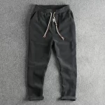 915# Autumn New American Retro Chenille Knitted Sweatpants Men's Simple Heavyweight Loose Straight Casual Sports Youth Pants - Image 2