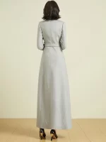 New Women Long Woolen Coat Autumn Winter Elegant Chic Turn-down Collar Belt Slim Wool Blends Coat Fashion Overlength Outerwear - Image 2