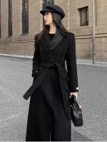 Women double-sided long woolen overcoat for autumn winter fashion wool outerwear with lining and belt brand jacket