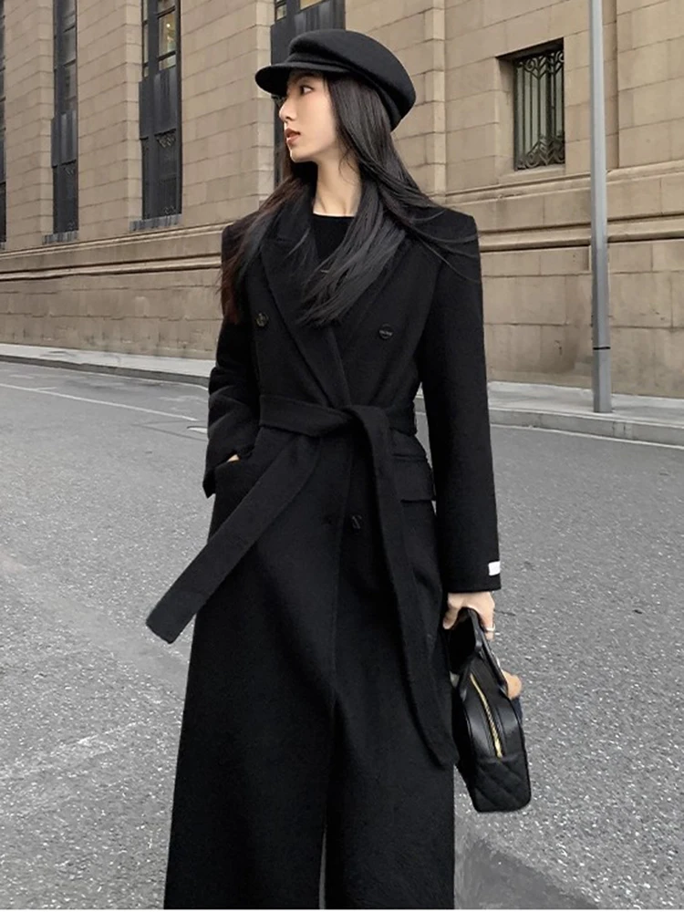 kf-Sc50531d569324eebbf37076d0d769778J Women double-sided long woolen overcoat for autumn winter fashion wool outerwear with lining and belt brand jacket - Image 1