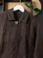 Old Money Style Coffee Retro Lapel 100% Natural Mulberry Silk Gambiered Guangdong Gauze Women's Fashionable Windbreaker Jacket - Image 2