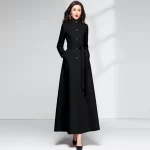 New Women Overlength Woolen Coat Autumn Winter Fashion Stand Collar Thicken Warm Lacing Wool Blends Overcoat Slim Long Outerwear
