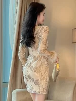 Women's Exquisite Elegant Prom Dresses Vintage Elastic Velvet Bright Sequins Bodycon Club Gown Cocktail Evening Party Vestidos - Image 2