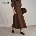 AMII Women's Skirt 2025 Winter Minimalist Solid Color Tassel A-Line Long Skirts For Women Loose Knitted Clothing Female 12544018