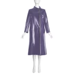 Vintage Fashion Zipper Side Mid Trench Coat Plus Size Long Sleeve Women Overcoat Glossy PVC Leather Long Dress Streetwear 8XL