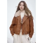 ELFSACK 2025 Winter New Arrivals Y2K Vintage Chic Layered Lapel Faux Leather Short Jacket For Women - Image 3