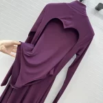 Women's High-Stretch Dress, Stand Collar Long Sleeve with Heart-Shaped Backless Design, Premium Evening Gown, Fall, New Arrival, - Image 2