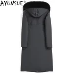 AYUNSUE High-end Real Fur Parka Men's Winter Jackets Detachable Mink Fur Liner Fur Coat Men Hooded Fox Collar Long Parkas - Image 2