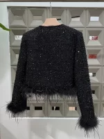 DFDG 2025 Spring Autumn Women's Designer Tweed Blazer Sequined Patchwork Short Jacket Luxury Office Wear Glitter Detail Coat - Image 2