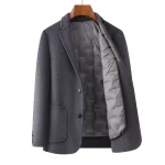 Quiet Luxury Men Double-Faced Wool-Blend Suit Hand Sewing Woolen Blazers With Detachable Down Puff Vest Liner Design Overcoat