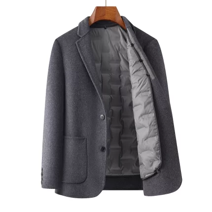 Quiet Luxury Men Double-Faced Wool-Blend Suit Hand Sewing Woolen Blazers With Detachable Down Puff Vest Liner Design Overcoat