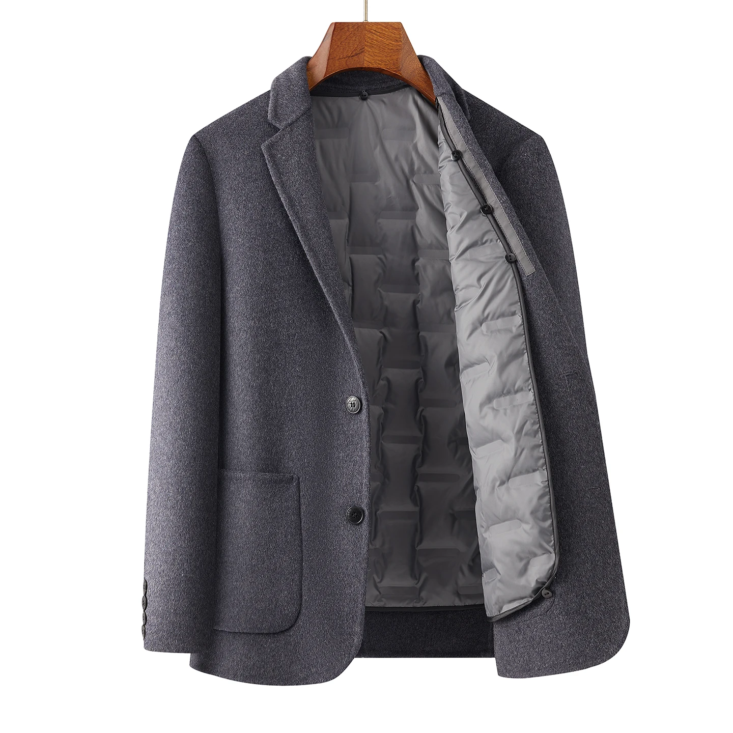kf-Scbfa3ccdab8a4b6d82fd5e9618a5ed66D Quiet Luxury Men Double-Faced Wool-Blend Suit Hand Sewing Woolen Blazers With Detachable Down Puff Vest Liner Design Overcoat - Image 1