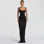 Kwtx Long Sleeve Bodycon Maxi Dress Slimming Boning Spaghetti Strap Backless Casual Elegant Minimalist Comfortable Premium - Image 4