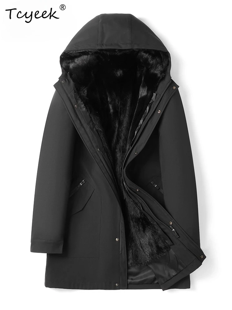 kf-Scc65eb3f2f4646b5847d0143a542d52em Tcyeek Real Fur Coat Men Winter Clothes Warm Natural Mink Jacket Mid-length Mens Coats New in Outerwears 2025 Detachable Liner - Image 1