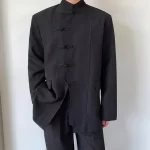 Chinese styles Men's Blazer Stand Collar Button Suit Coat Long Sleeve Solid Streetwear Autumn Fashion Casual Blazers For Man