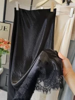 Satin Lace Patchwork Midi Skirt 2025 Women A-line Elegant Smooth Skirt Women Clothing - Image 6