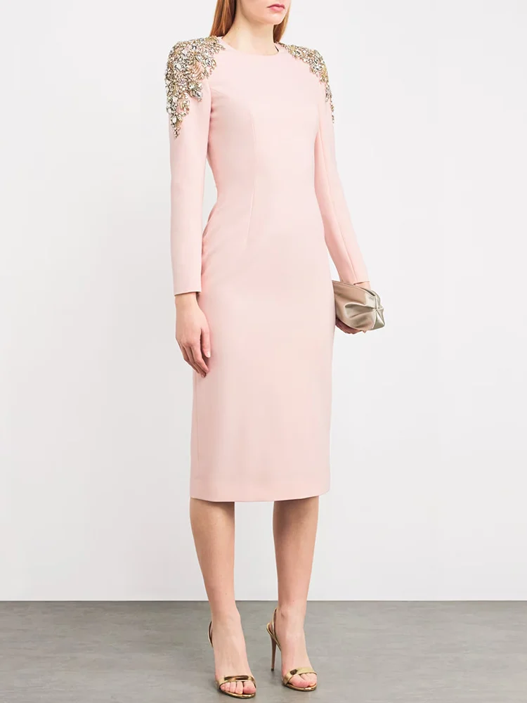 kf-Sd0b61776154d48e897aaebc0c2be167de HIGH STREET Newest 2025 Designer Fashion Women's Long Sleeve Diamonds Beaded Long Sleeved Dress - Image 1