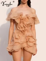 Sexy backless mesh mini summer dress women elegant Ruffle evening short dresses woman Vacation prom birthday party dress vestido