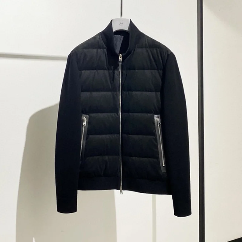 kf-Sd1cf05a878ef44a794ed4bd9695d31c1l Men's high-quality solid-color reverse leather velvet wool mixed-texture collar down jacket - Image 1