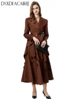 DSFACAIRIJ Women's Turn-Down Collar Long Sleeve Lace-Up Appliques High Street Solid Color Outerwear Fashion Autumn Females - Image 3