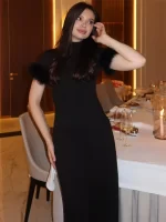 Tossy Black Fashion Fluffy Long Dress Female Short Sleeve Elegant High Waist Patchwork Slim Party Dress Women Spring Maxi Dress - Image 2