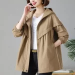 Women Spring Autumn Hooded Trench Coat Fashion Loose Pocket Jacket Korean Office Lady Mid Length Casual Outerwear Windbreakers