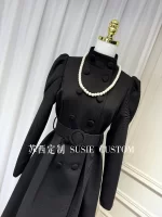 French Elegant High-End 3D Puff Sleeve Big Bow Double-Breasted High-Waist Belted Cotton Long Trench Coats Women Winter Jackets - Image 3