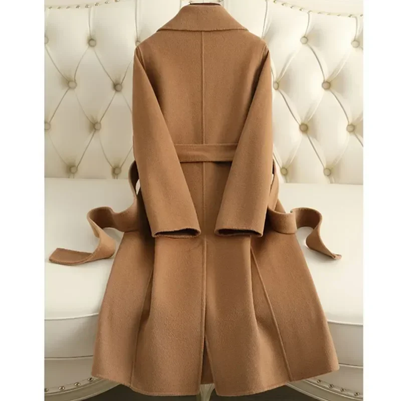 kf-Sd46e50dcc7b1467a9078ceda1294d298z Woolen Coat 100% Wool Women 2025 Autumn Winter Fashion Cashmere Woolen Jacket Long Coat Streetwear Camel Black Outerwear Female - Image 1