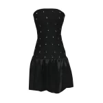 Ladies' Elegant Mini Handcrafted Diamond Satin Pleated Fashion Slim-Fit Bandeau Holiday Birthday Party Strapless Dress - Image 2