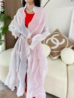 YUDX Pleated French High Quality Women Trench Coat Solid Color Jacket 2024 Autumn New Handmade Pleated Shawl Knee Length