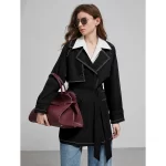 TOYOUTH Women Windbreaker 2025 Spring New Contrasting Color Lapel Collar Medium Long Workwear Jacket With Waistbelt - Image 2