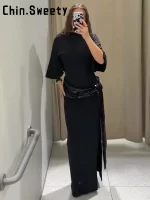 Elegant Backless Pleated Long Dress Women Half Sleeve Slim Slit Ribbon Evening Gown Female 2026 Spring Summer Autumn Lady Robes - Image 4