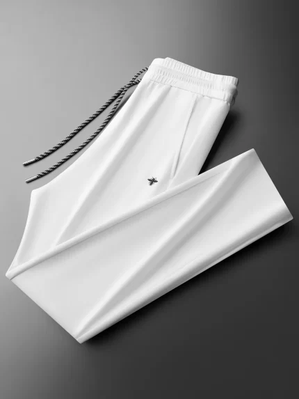 JSBD summer high-end cool air layer solid-color sweatpants with bee embroidery men's drawstring straight sport casual pants