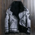 Natural Sheep Fur Coat Men's Winter New Fashion Motorcycle Jacket Double Layered Collar Gray Fur Jackets Zipper Warm Outwears FC - Image 3