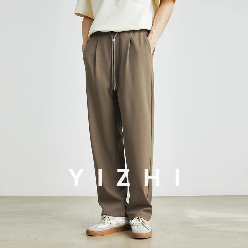 kf-Sdbad0c2a7adf4b8eadeb839b9ae12b22z Men's Fashion Commuter Elastic Waist Drawstring Straight Pants Summer New Slightly Elastic Loose Casual Japanese Men's Wear - Image 1