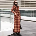 Red Plaid Woolen Long Coat 2025 Autumn Winter New Thickened Slimming Woolen Jacket Elegant Outerwear Stylish 075 - Image 3