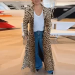 Autumn New Women Leisure Pocket Outerwear High Street Leopard Printed Long Sleeve Trench Coat Fashion Lapel Slim Commute Jacket - Image 2
