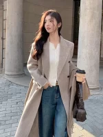 Women double-sided long woolen overcoat for autumn winter fashion wool outerwear with lining and belt brand jacket - Image 2