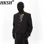 HKSH Spring Autumn New Men Tide China-Chic Brooch Padded Shoulder Buttons Design Blazer Coat High-End Elegant Suit-Pants HK14354