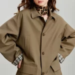 TOYOUTH Women Trench Coat 2025 Autumn New Barn Style Plaid Splicing Long Sleeve Streetwear Mid Length Jacket With Waist Belt - Image 4