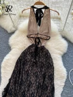 SINGREINY Sexy Lace High Slit Dress Ladies Trendy Sensual Deep V Neck Ruffles Lace Up Halter Backless Luxury Party Maxi Dresses - Image 6