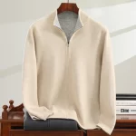 Winter men's 100% cashmere cardigan business casual reversible sweater loose semi high neck Tops thick Jumper zipper jacket - Image 3