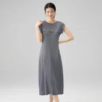 Miyake Pleated Splicing Dress 2025 Spring and Summer New Temperament Round Neck Sleeveless Comfortable Casual Peplum Long Skirt - Image 2