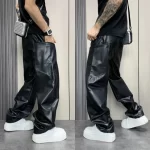 Mens Pu Leather Pants Multi-Pocket Pu Pants Streetwear American Hip-Hop All-Match Solid Color Simple Casual Pants Men'S Clothing - Image 2