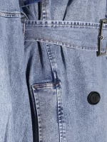 Modphy Autumn Oversized Blue Long Denim Trench Coat for Women Double Breasted Ruffle Loose Casual Fashion Overcoat 2025 - Image 2