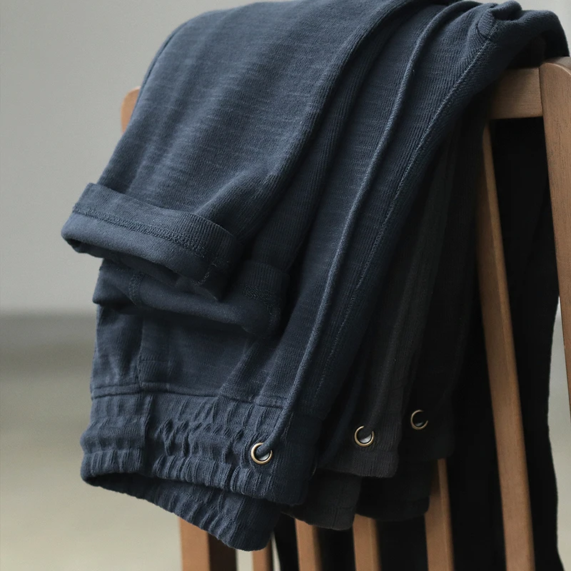 kf-Se2898058c6284b2e97b1c92925c43ca4I 312# Autumn Japanese Retro Knitted Ankle-length Sweatpants Men's Fashion Pure Cotton Drawstring Sport Casual Ankle-tied Pants - Image 1