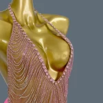 Perspective Dance Wear Women's Birthday Prom Celebrate Outfit Bar Evening Fringes Dress Sparkly Pink Stones Tassel Dress Yuanpan