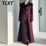 TLXT Women's Oversized Scarf Tie Trench Coat - Spring Summer Long Belted Jacket Fashion Designer Outerwear 2025 New XK1385