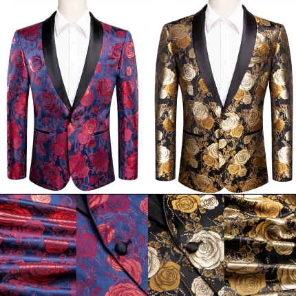 Hi-Tie Yacal men's suit jacket with shawl collar, slim fit, suitable for weddings, casual and formal occasions.
